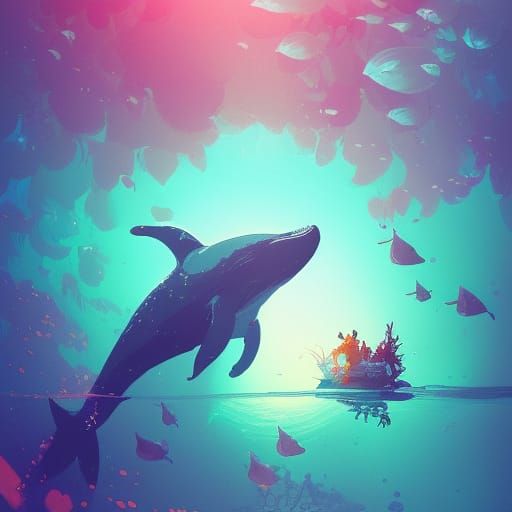 Cute Tiny Whale Underwater Illustration