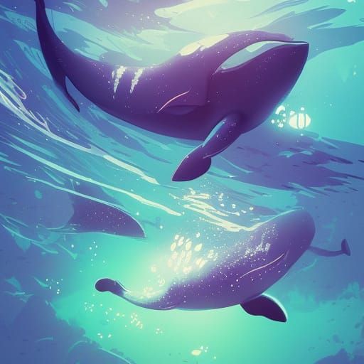 Cute Whales Underwater in a Detailed Digital Illustration