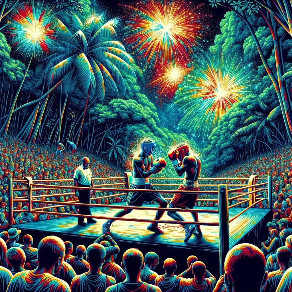 Vibrant Jungle Boxing Match in Pop-Art Style