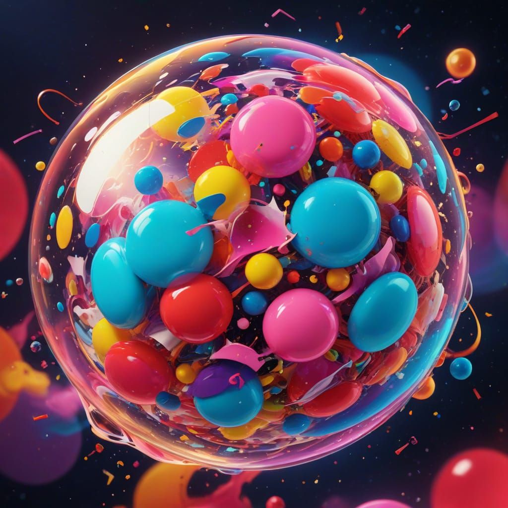 Vibrant Pop Art Masterpiece: Rainbow Bubble Gum and Childhoo...