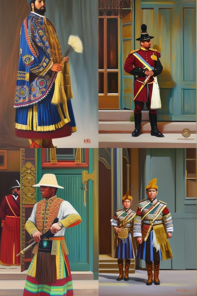 Guard in Traditional Clothing as Oil Painting