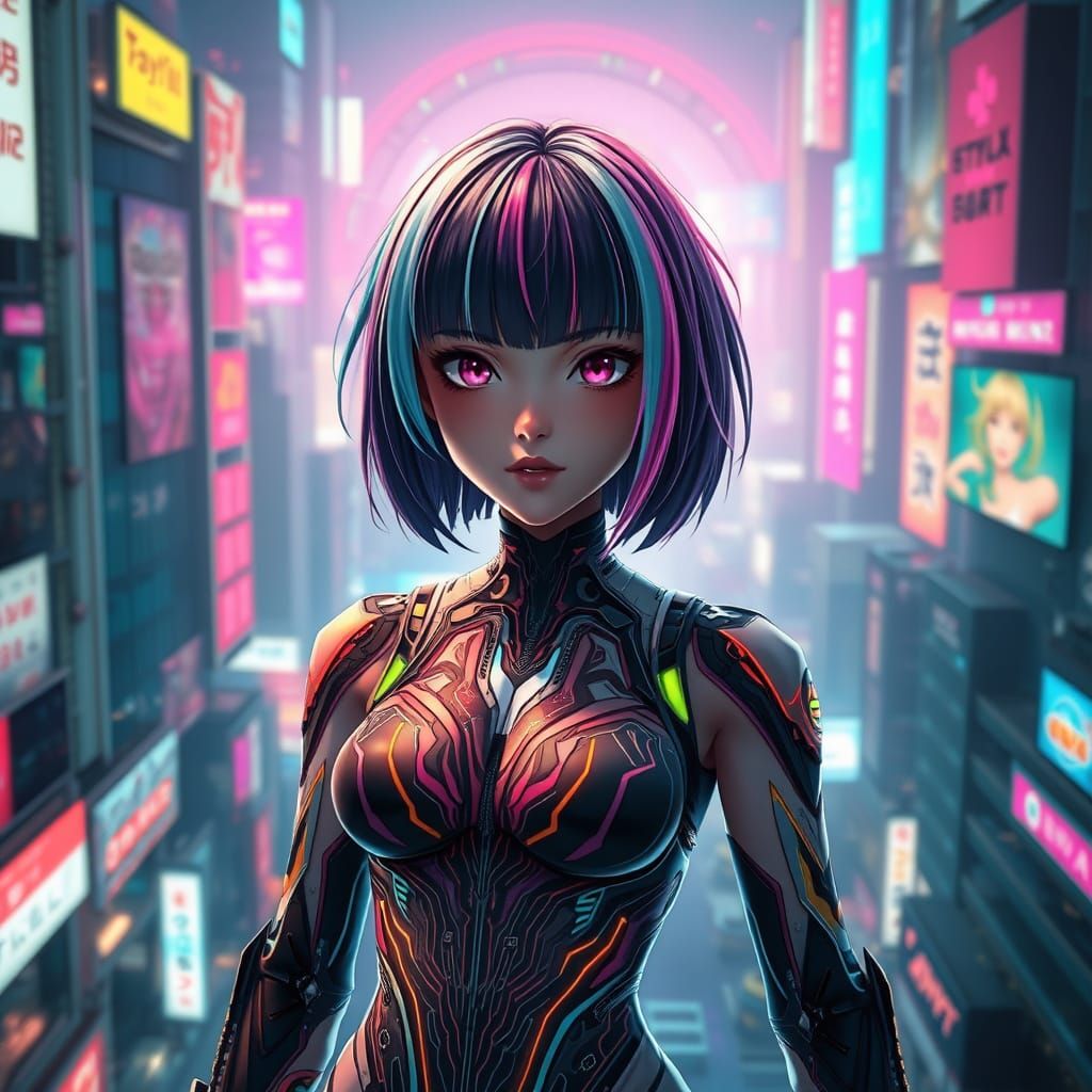 Cyberpunk Warrior in Futuristic Cityscape