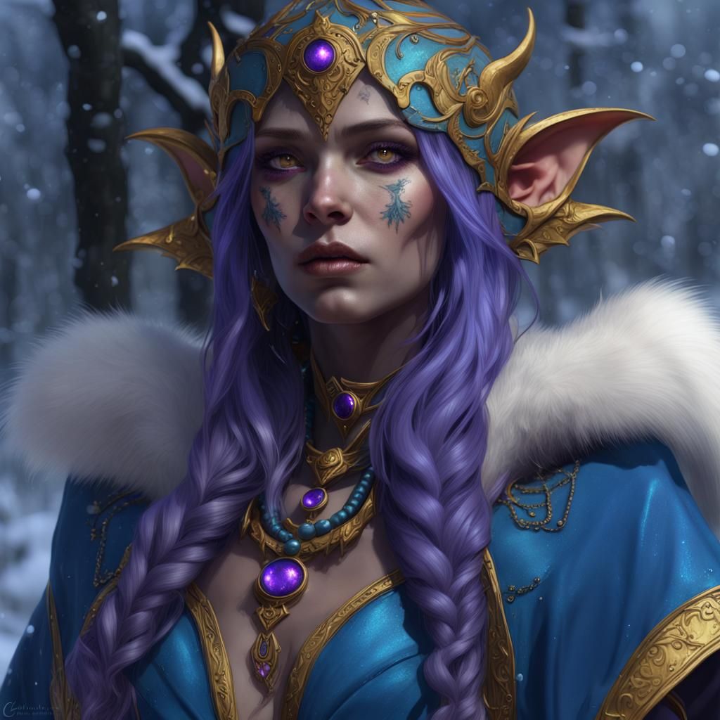 Blue Elf Woman in Gucci, Dark Fantasy Art