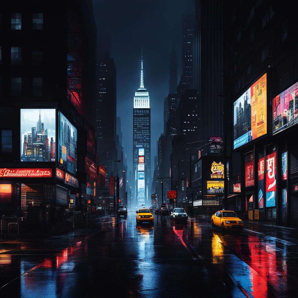 Dark Rainy New York City in Anime Style