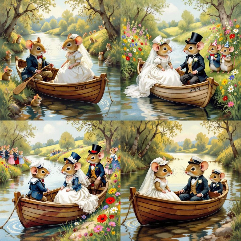 Mice Wedding Celebration on the Riverbank