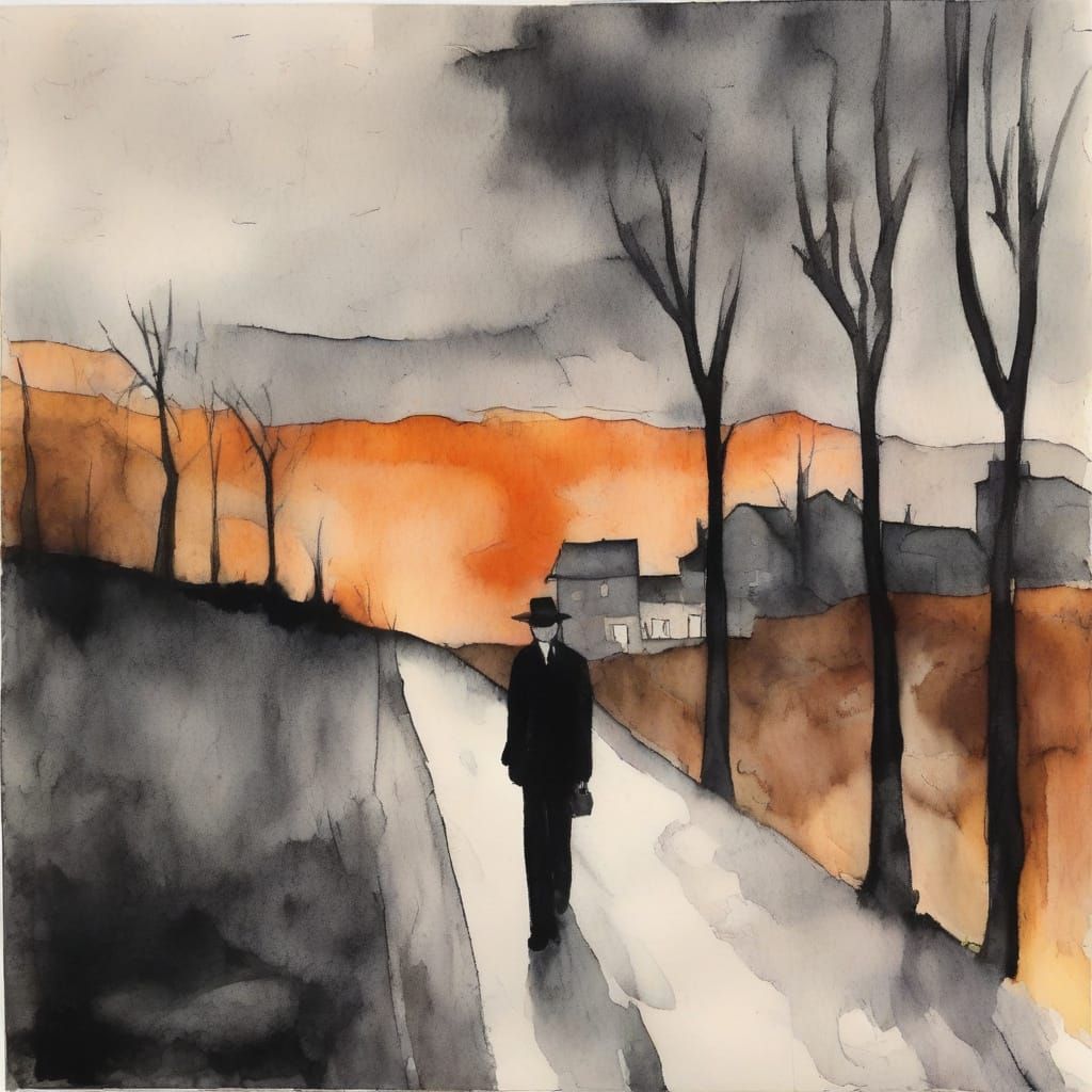 Eerie Watercolor Grunge Impasto Forest Scene