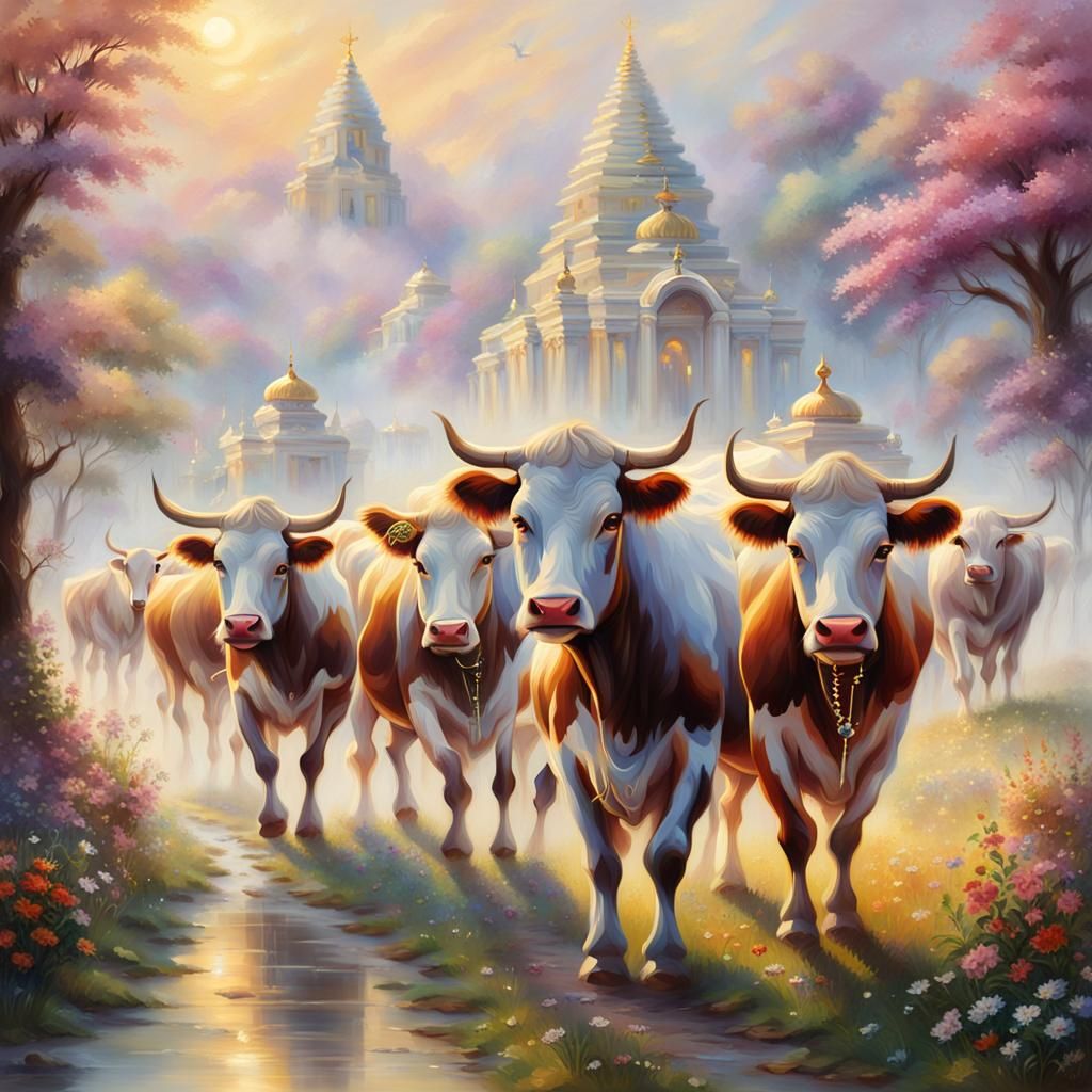 Sacred Cows at Festival of Cows: Ethereal Painting