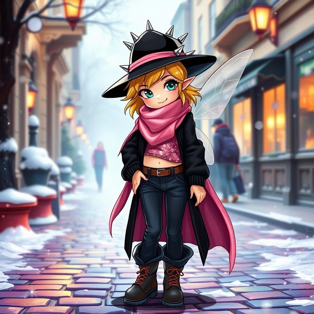 Tinkerbell in Punk Rock Style in Paris, 3D Anime Art