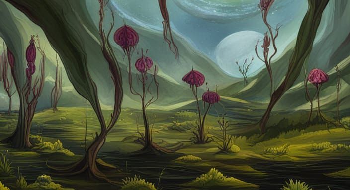 Alien Planet: Giant Orchids in Sci-Fi Concept Art