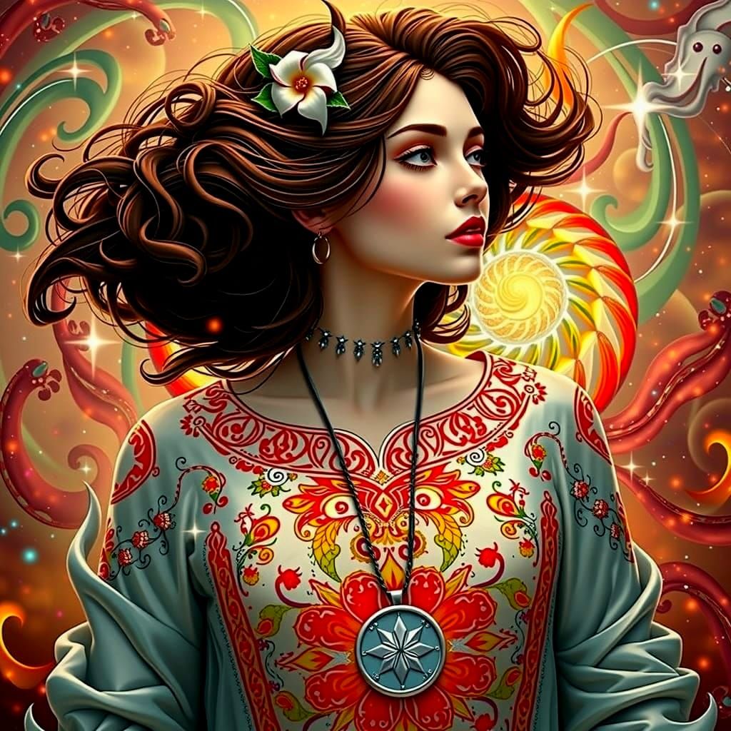 Woman with Starry Sky, 3D CGI Fractal Art