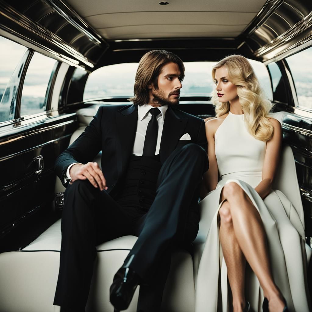 Blonde Woman with Man in Limousine