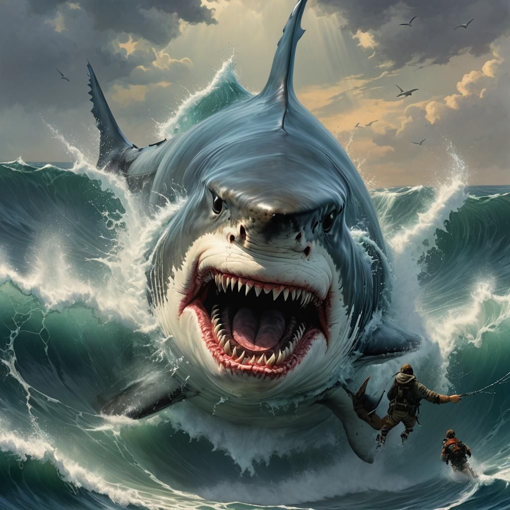 Colossal White Shark's Gargantuan Open Mouth