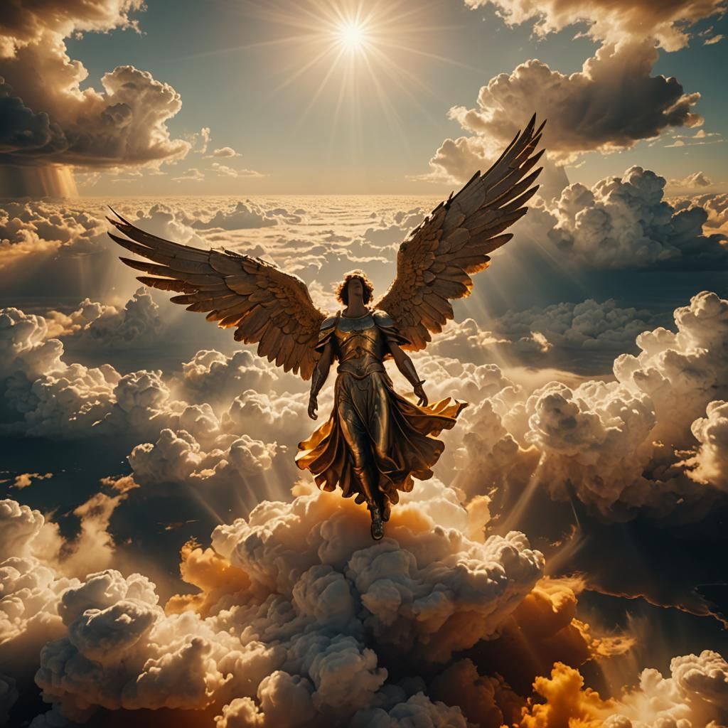 Fallen Angel in a Sunlit, Surreal Landscape