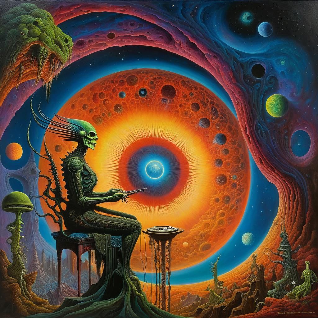 Surreal Cyberspace Fantasy Painting in Psychedelic Style