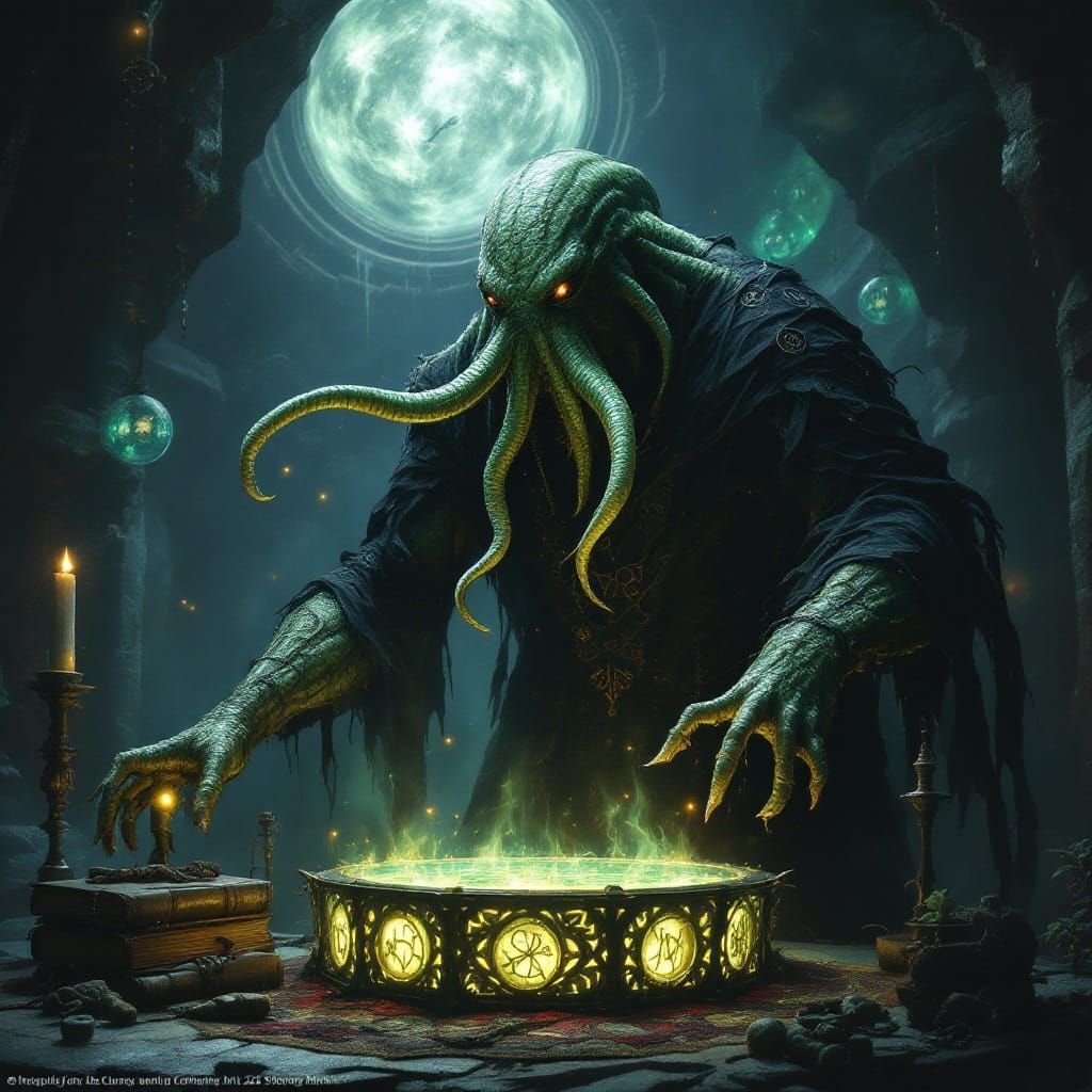 Cthulhu Concocts Dark Magick Ritual in Cyclopean Laboratory