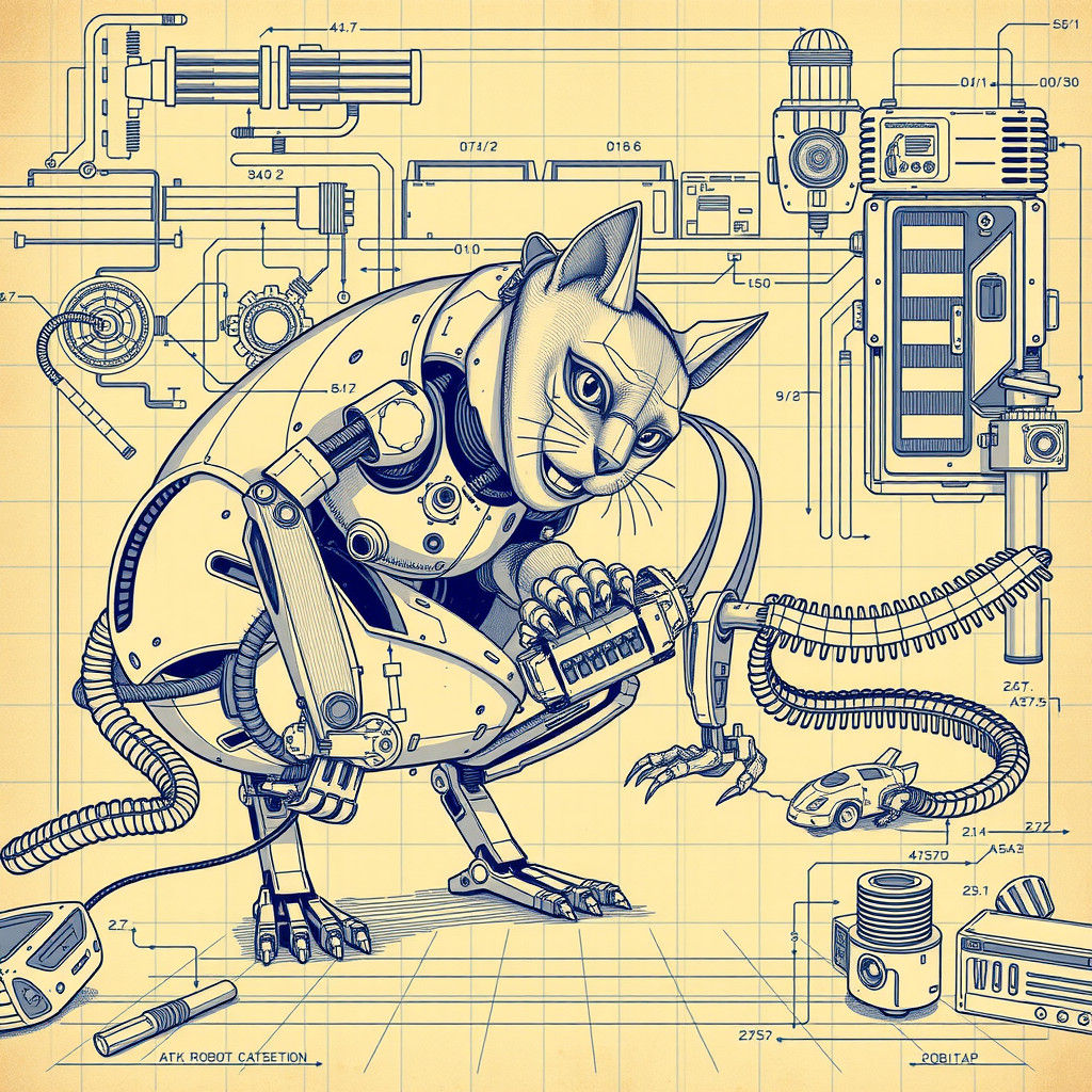 Robot Cat and Mouse Blueprint Engineering Illustration