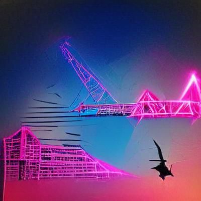 Tower Crane in Synthwave Neon Retro Style