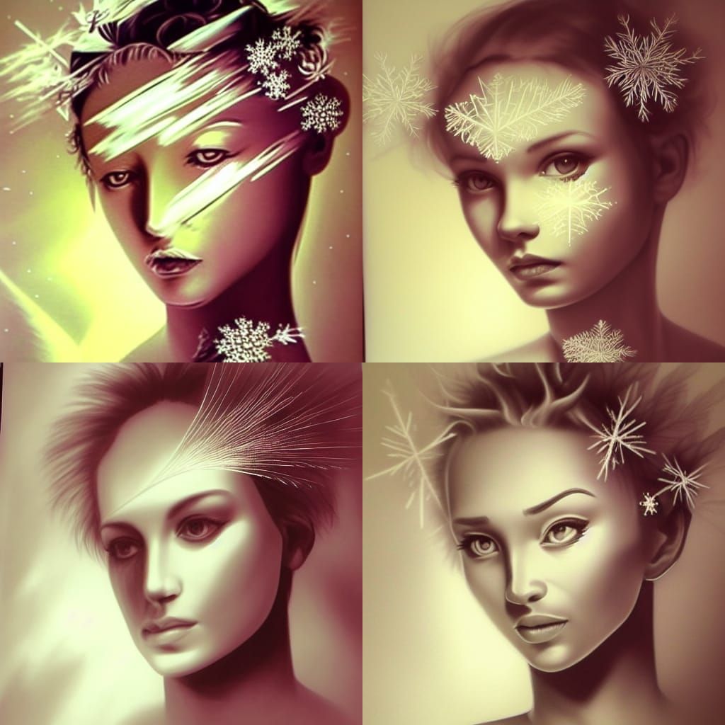 Rose Diamond Snowflake in Charcoal Drawing Style