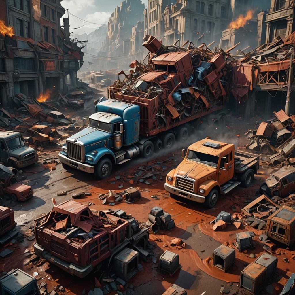 Detailed Truck Carnage in a Matte Painting