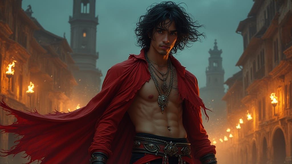 Medieval Rogue Ghassan Stands Confidently in Village Square