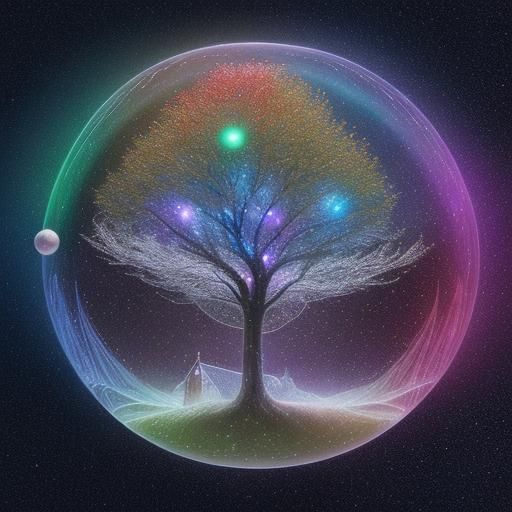 Christmas Tree with Sparkling Garland, Astral Illustration