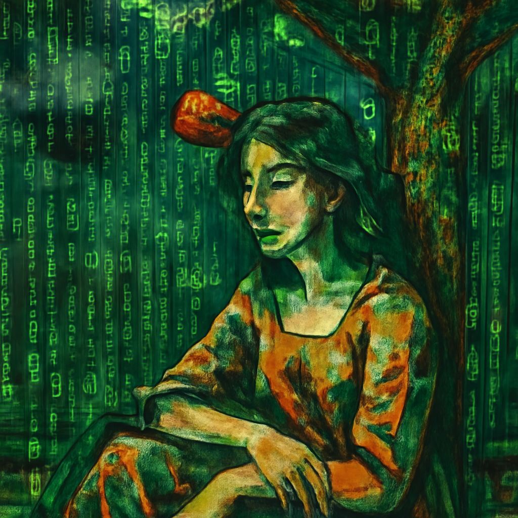 Abstract Lady and Apple Rain: Matrixcore Portrait