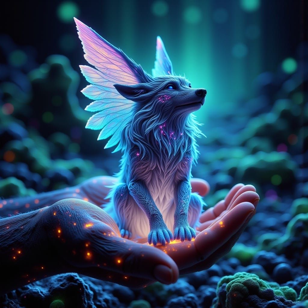 Mystical Crystalline Wolf Howling in the Night