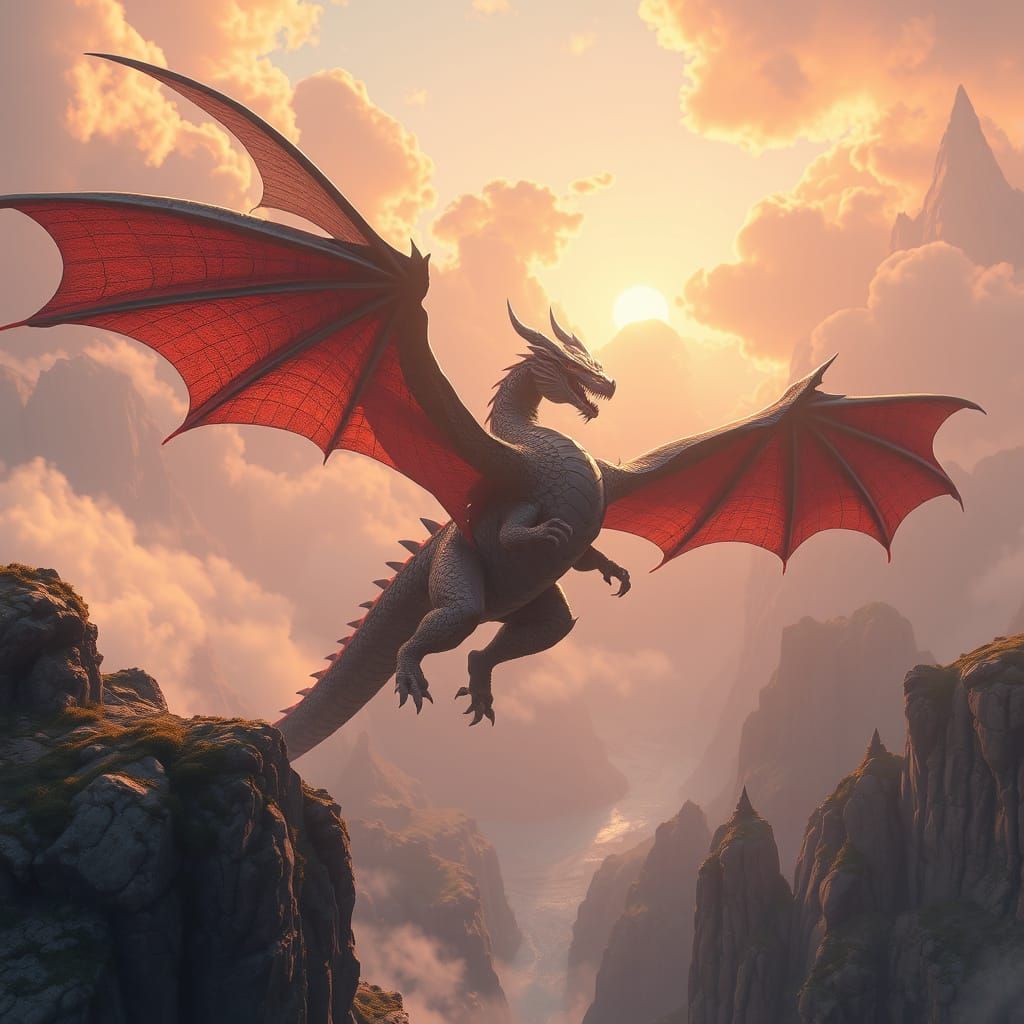 Dragon Landing on Cliff in 3D Anime Art Style