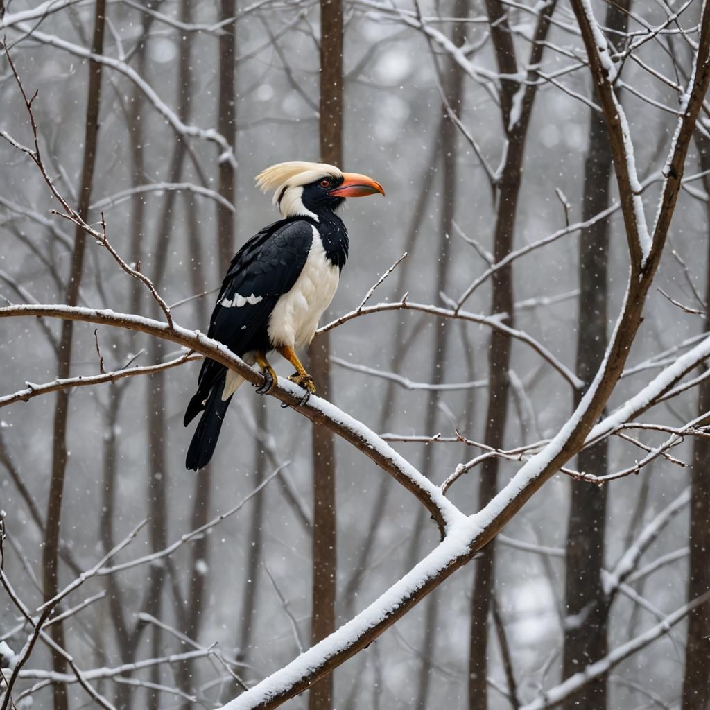 Hornbill Hawk Hybrid in Winter Forest