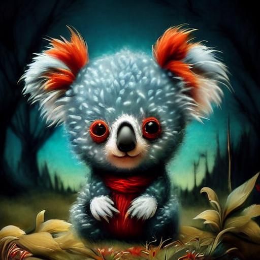 Baby Koala with Red Mohawk in Fantasy Art Style