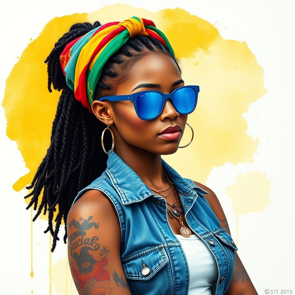 digital impasto textured colorful oil painting watercolor clipart illustration of a soft caramel skinned female with dar...