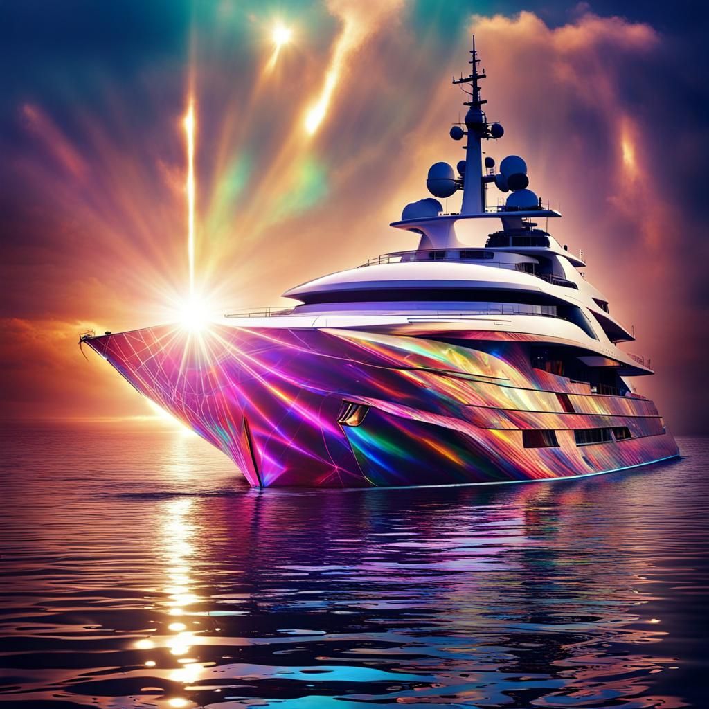 Superyacht at Sea with Broken Glass Effect