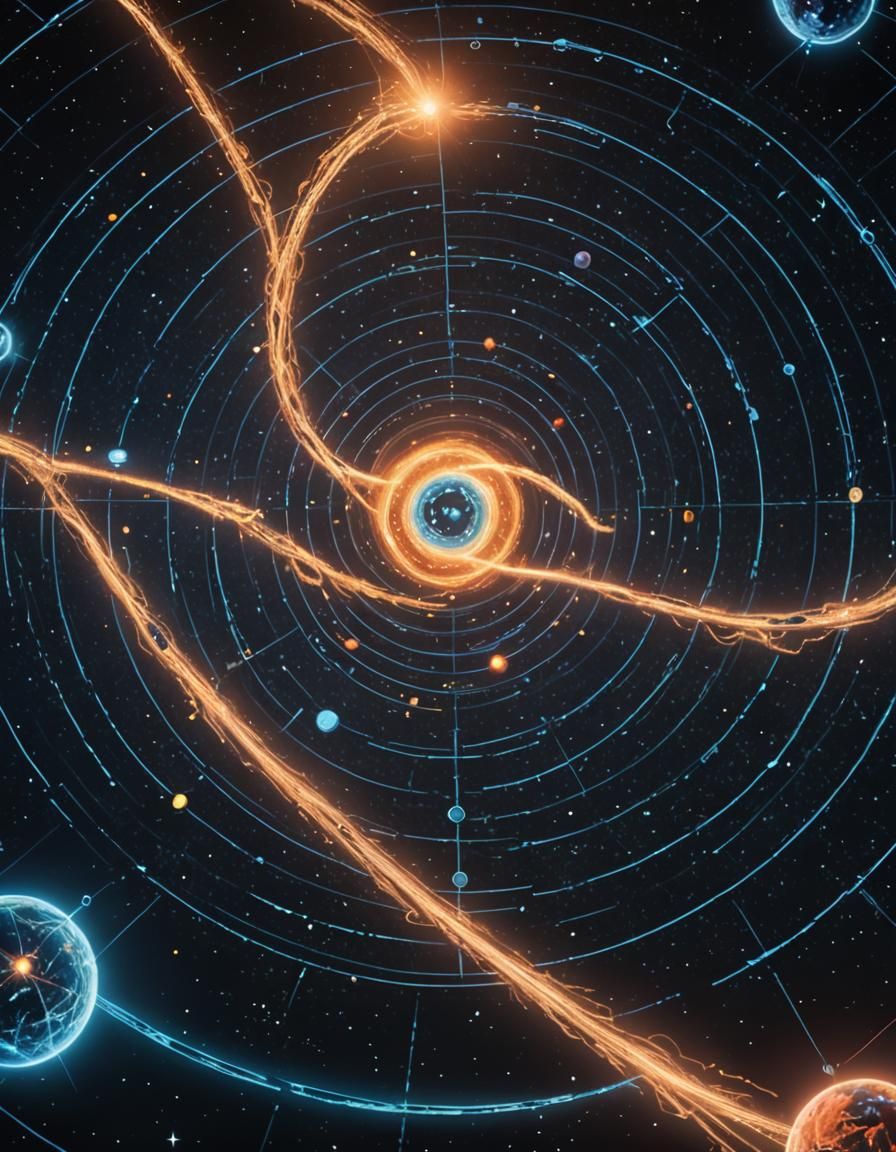 Intricate Starship Trade Routes on Neon Lit Star Chart