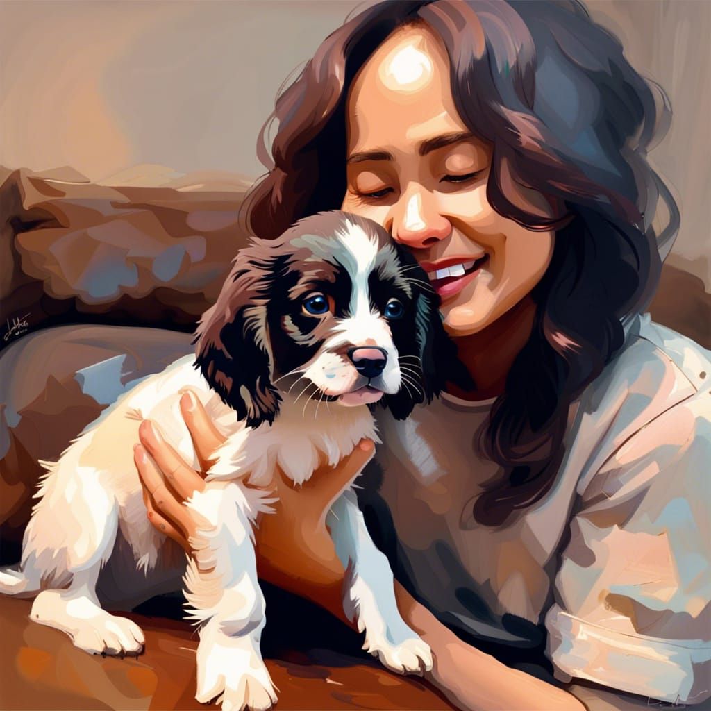 Joyful Puppy Plays: Impasto Oil Painting