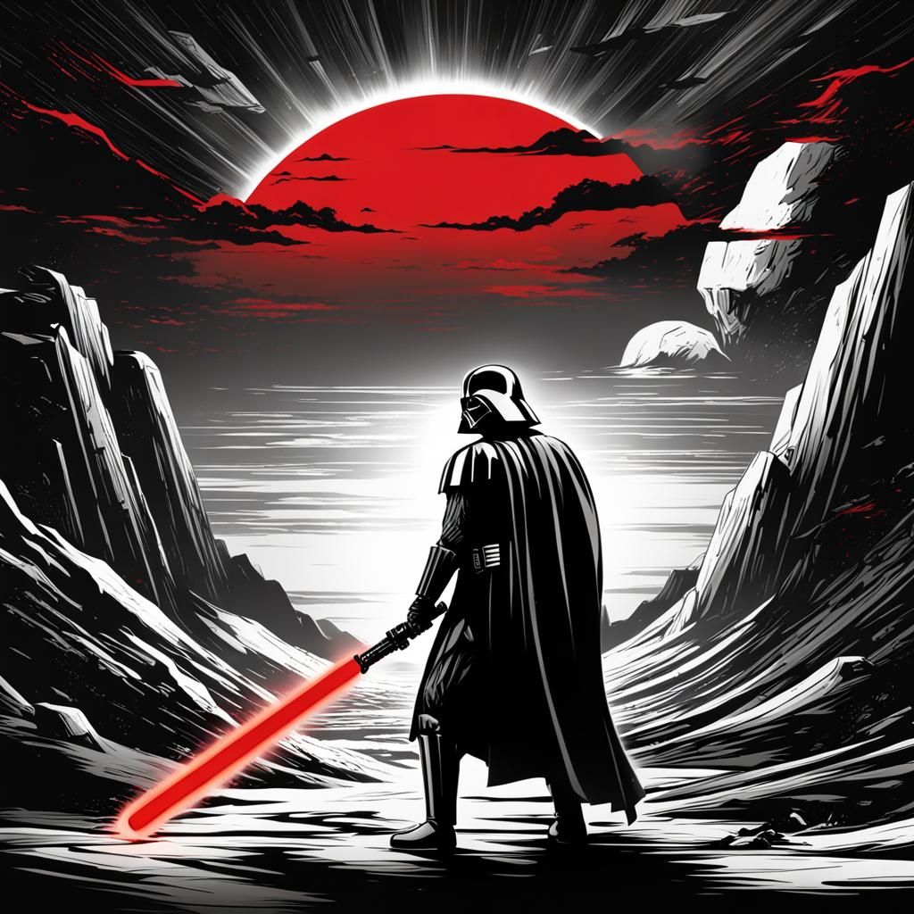 Menacing Darth Vader Silhouette in Graphic Novel Style