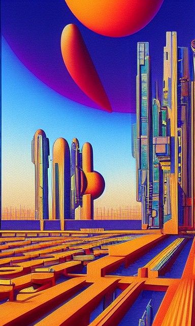 Modern Building in Cyberpunk Geometric Abstract Art