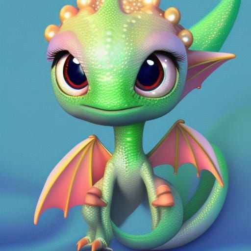 Cute Baby Dragon in Kawaii Style