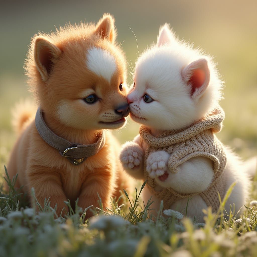 Kittens and Foals Play in Sun-Drenched Paddock