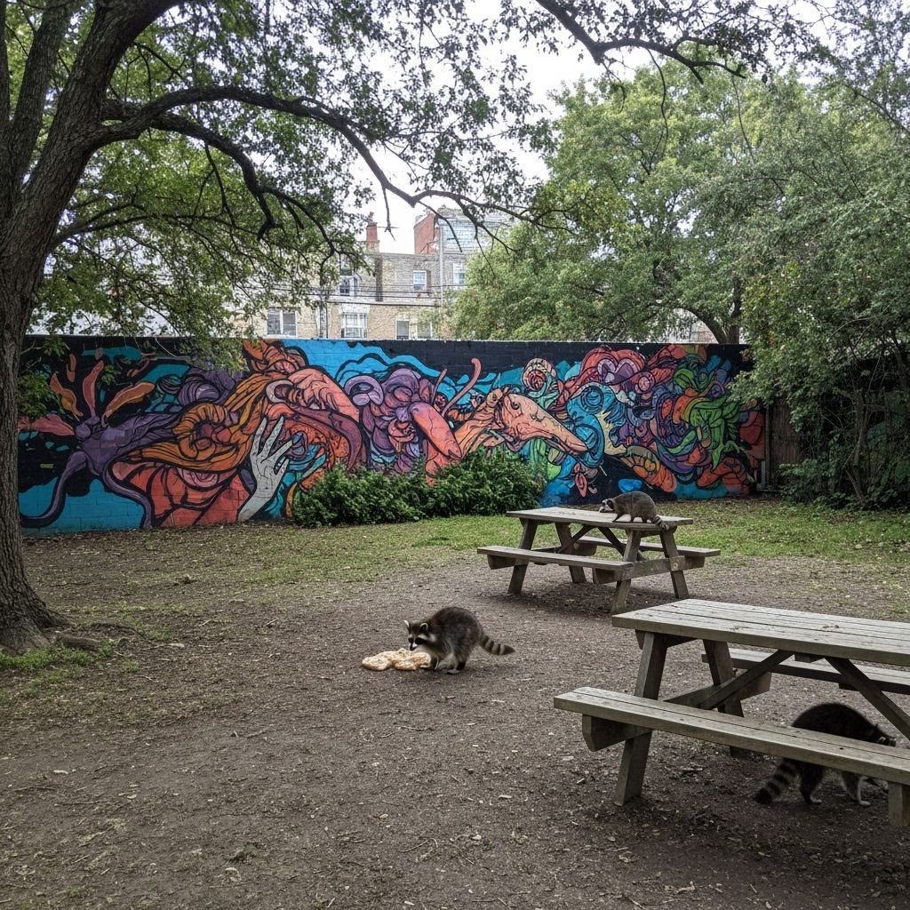 Vintage Park Scene with Rusty Playground Swing