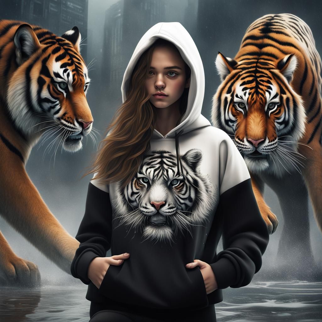 Teenage Girl with Tigers: Digital Matte Painting