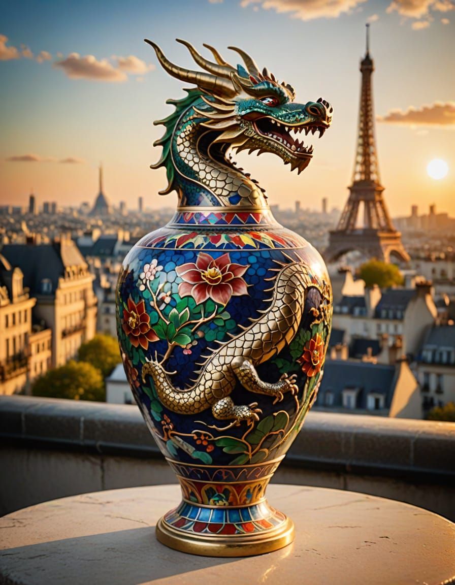 Chinese Cloisonné Enamel Dragon Vase in Macro