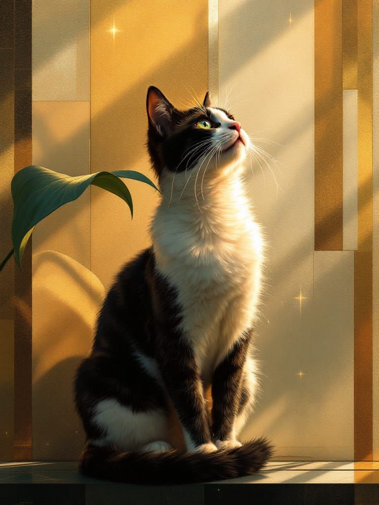 Art Deco Cat in Golden Hour Light