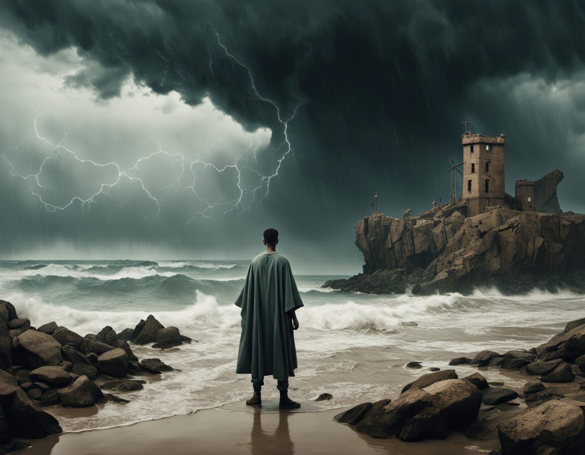 Surreal Beach Baseball Game in Stormy Skies