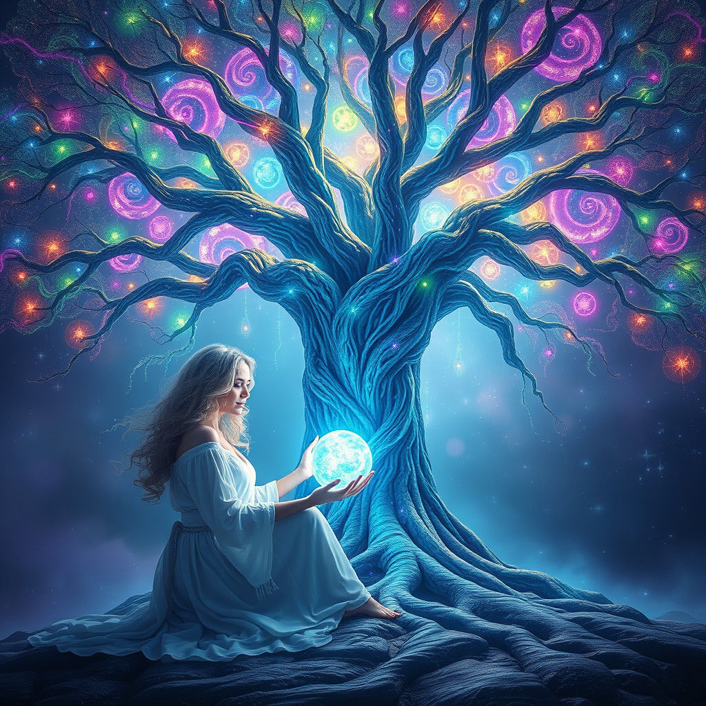 Glowing Tree of Life with Serene Woman in Fantasy Art