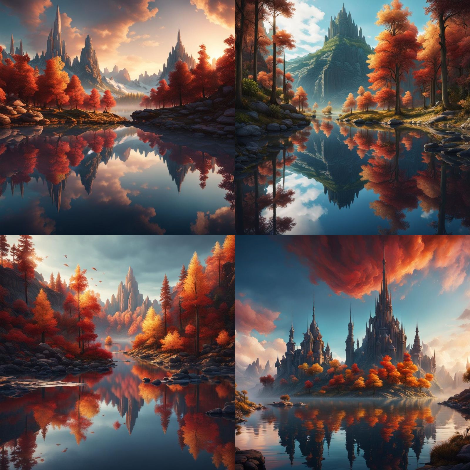 Watercolor Reflection: Detailed Fantasy Waterscape