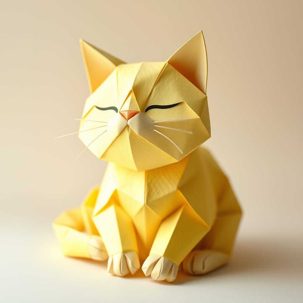 Surreal Lemon Cat in Origami Style