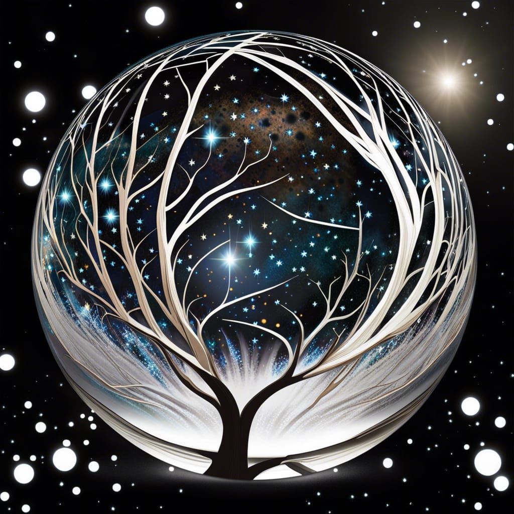 Tree and Stars in Glass Orb Reflection