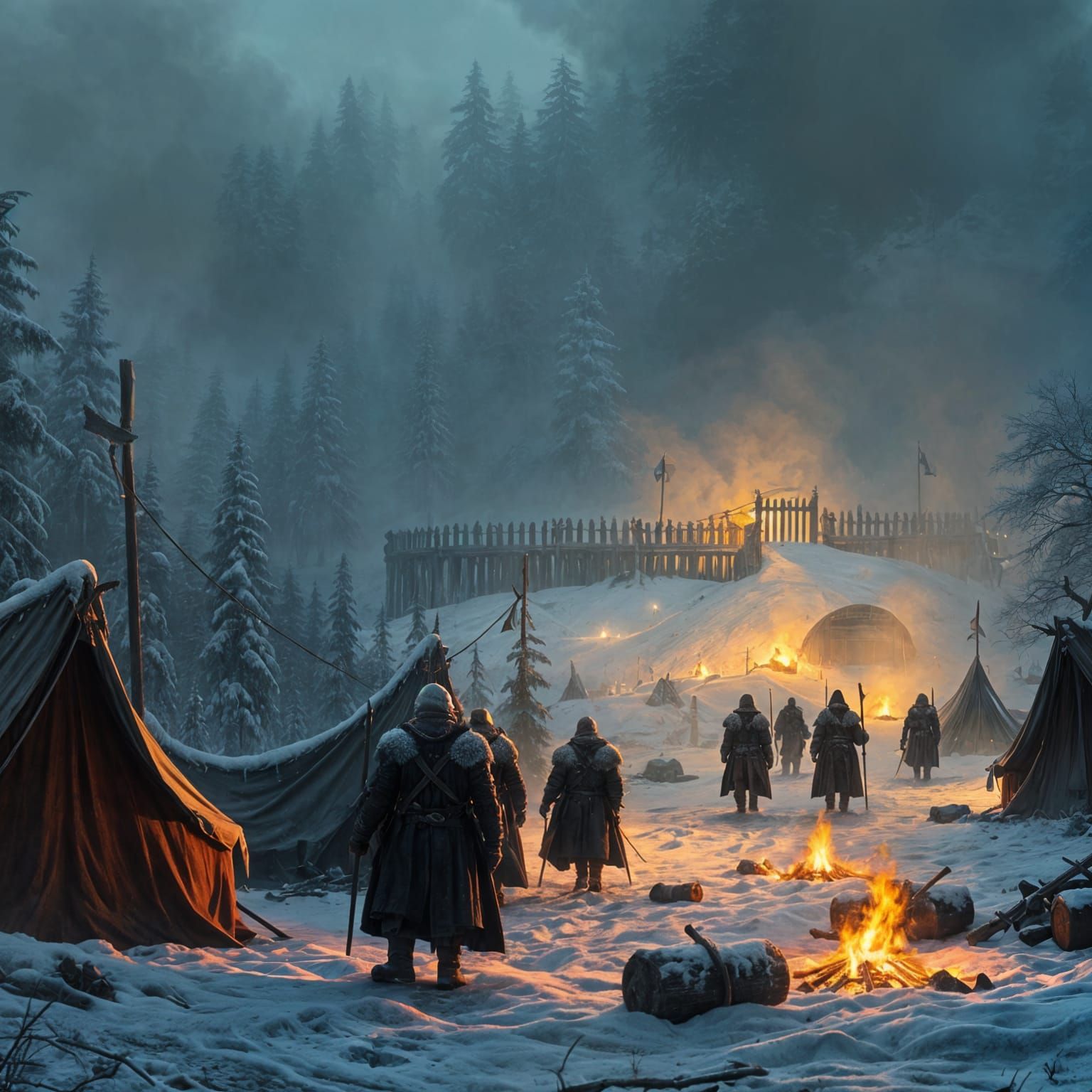 Epic Fantasy Winter Encampment in Vibrant Digital Matte Pain...
