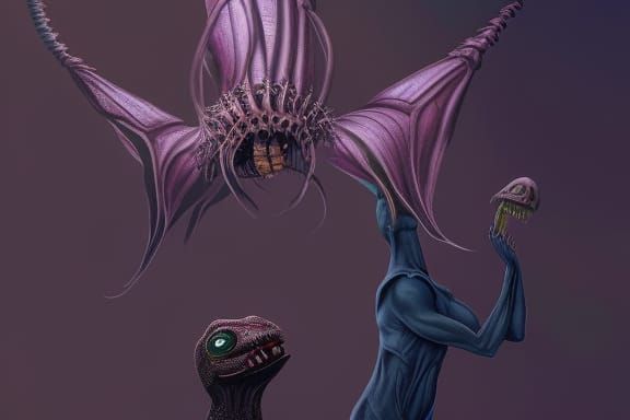 Botanical Illustration of Fantastic Surreal Creatures