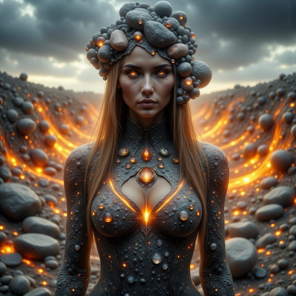 Earthquake Woman in Fractured Landscape, Fantasy Art